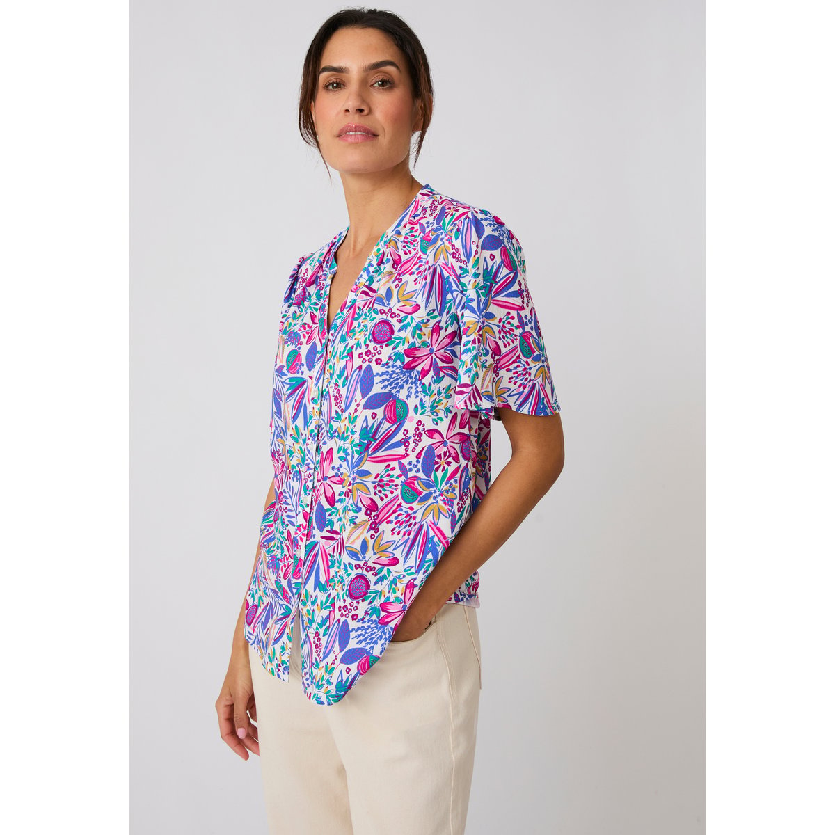 Chemisier Climatyl imprimé rose feuillage, DAMART