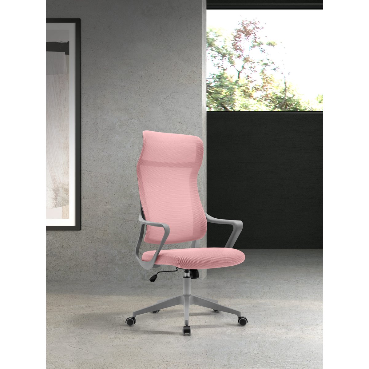 Fauteuil de bureau rotatif en tissu mesh, REMI rose poudré, HISPANOHOGAR