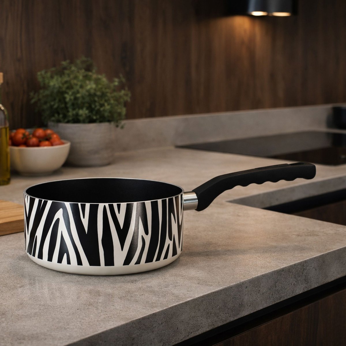 Set 1 poêle 24cm et 1 casserole 18cm en aluminium, ZEBRE blanc et noir, MENASTYL