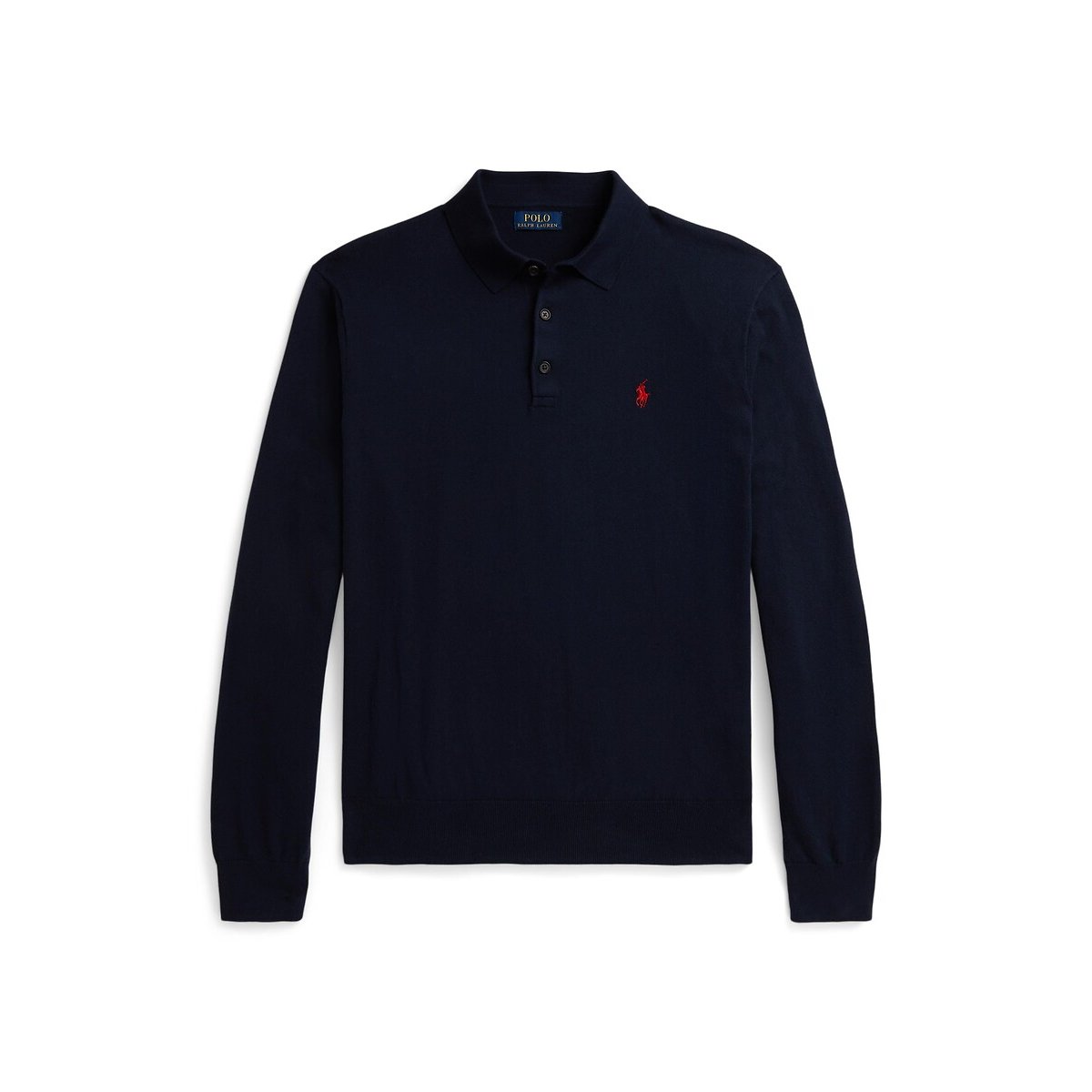 Pull col polo en coton bleu marine, POLO RALPH LAUREN