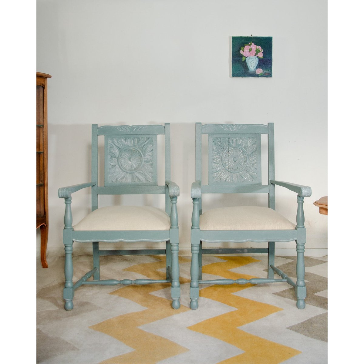 Paire de fauteuils en bois Ernest N°1569 - Bon état gris, DEBONGOUT