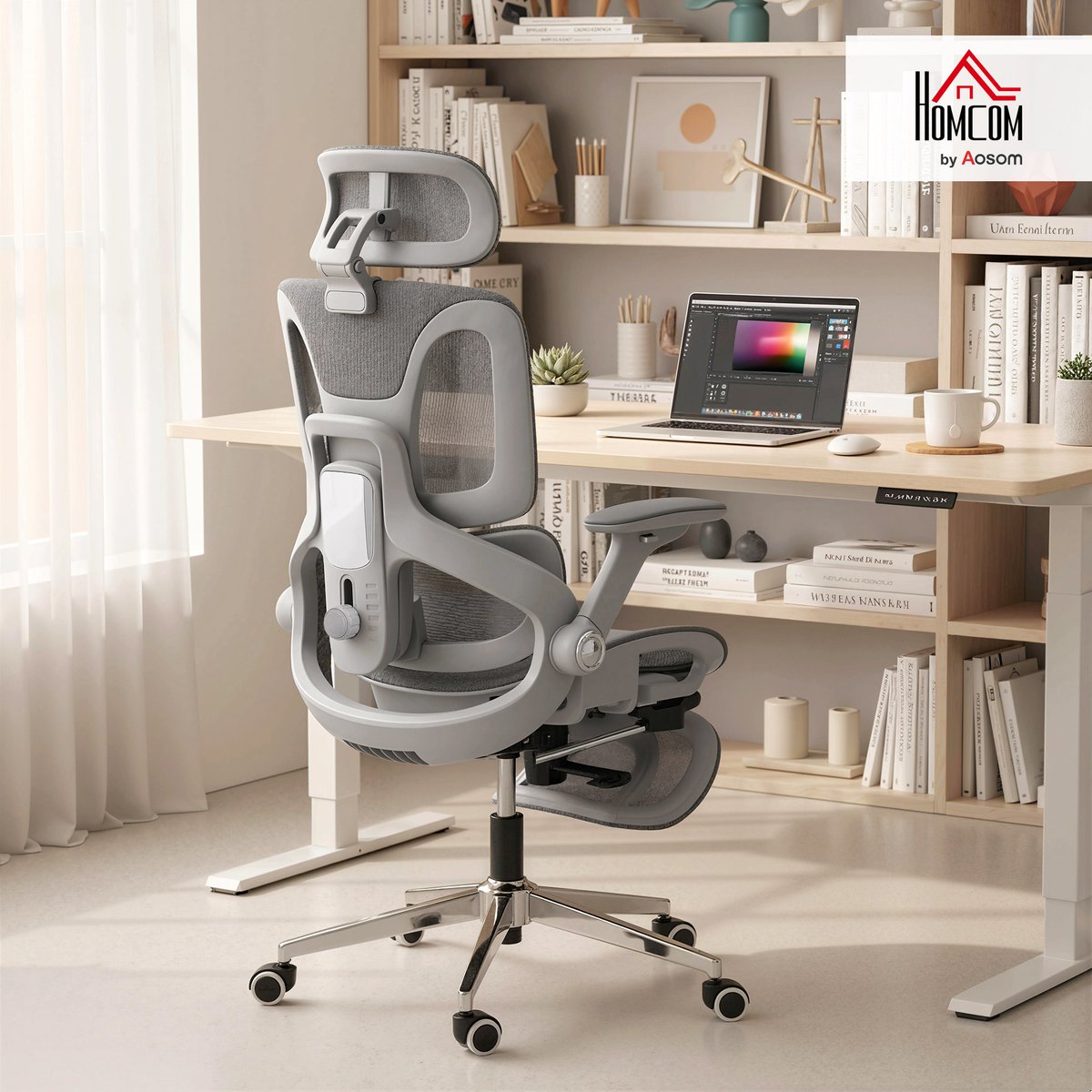 Chaise de bureau Maille (100% polyester) Gris gris, HOMCOM