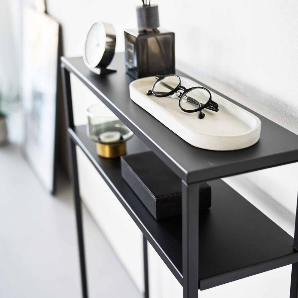Table console design acier TOWER noir, YAMAZAKI