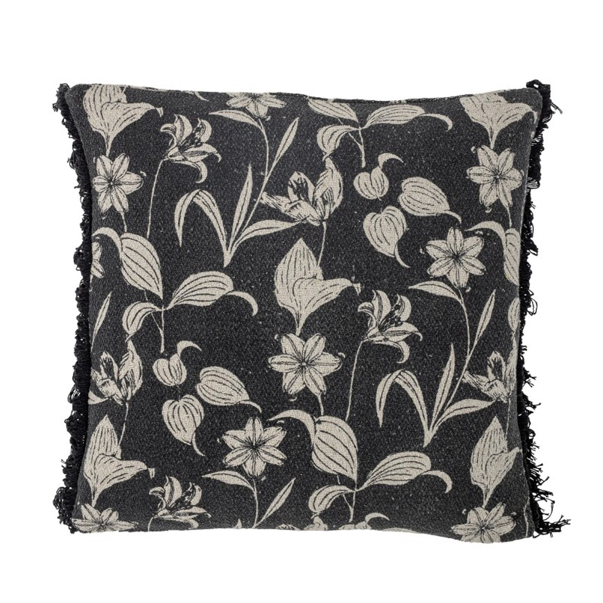 Coussin coton recyclé fleuri Mali noir, BLOOMINGVILLE