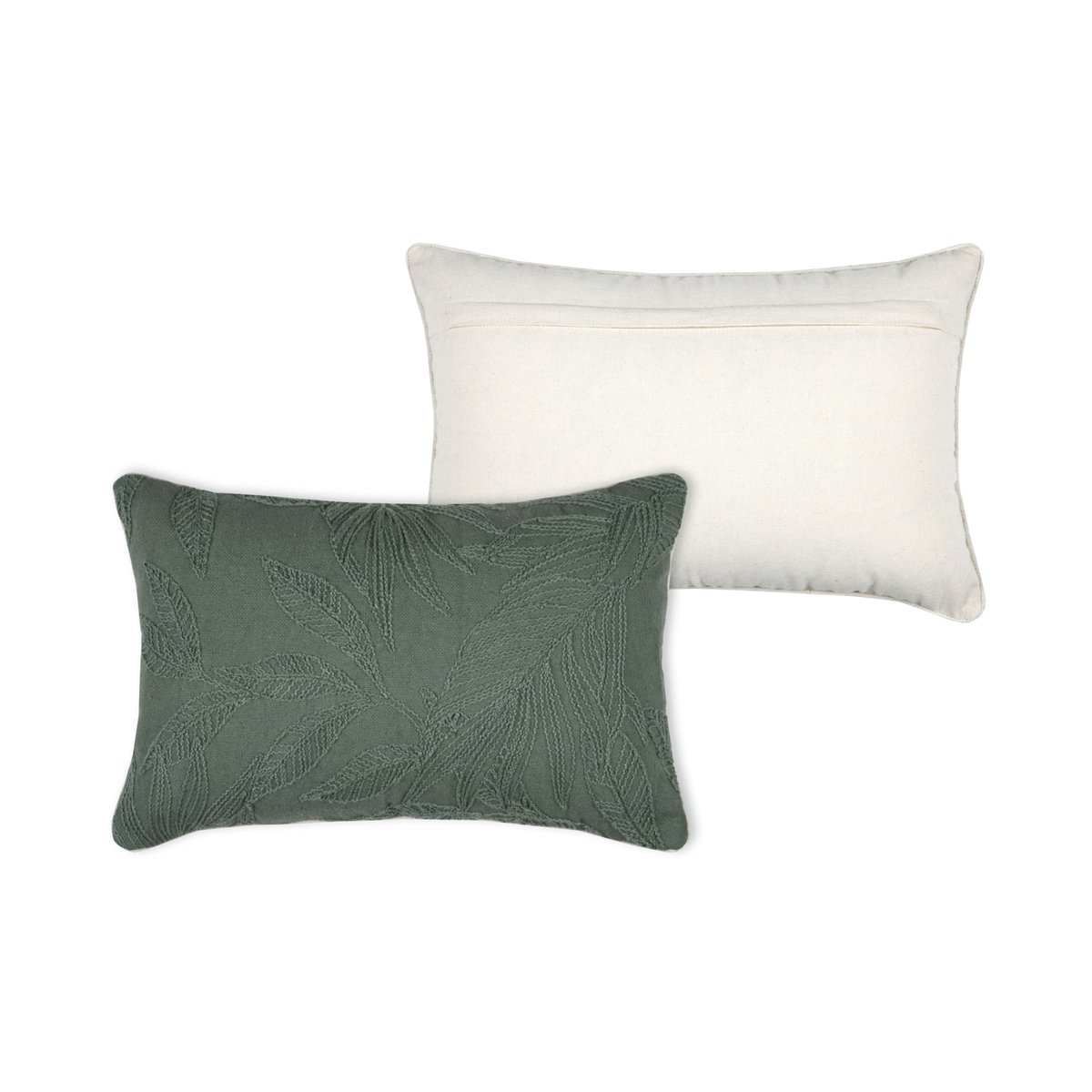 Coussin rectangulaire en coton à feuillage brodé kaki, LOVELY CASA