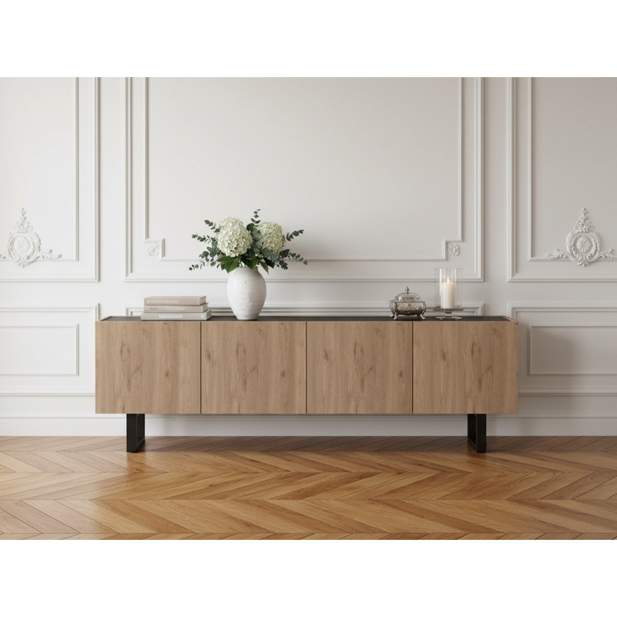 Meuble TV 180 cm panneaux de particules, OPERA marron clair, BOBOCHIC