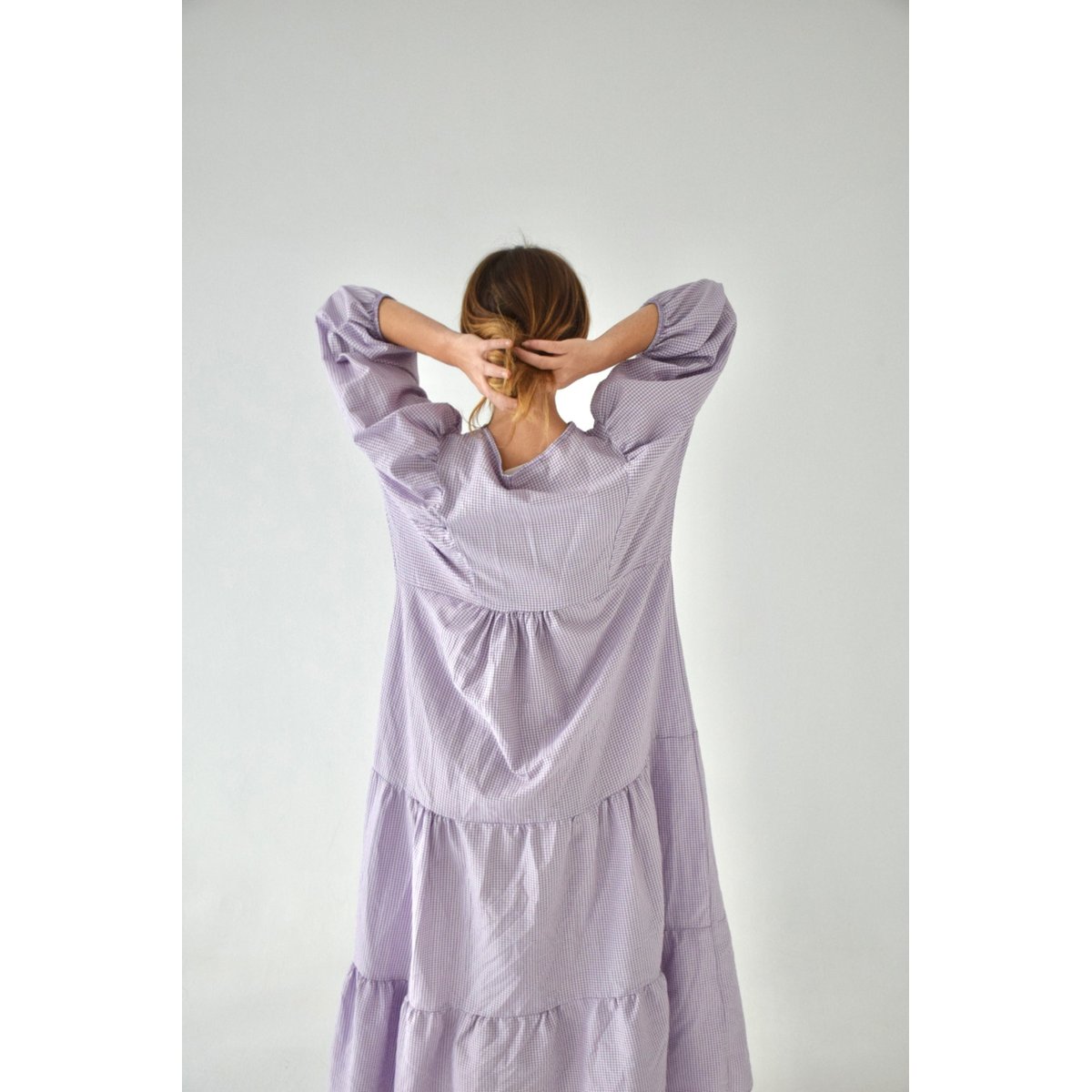 Robe longue vichy col V GABRIELA violet, MINDTRAVELER