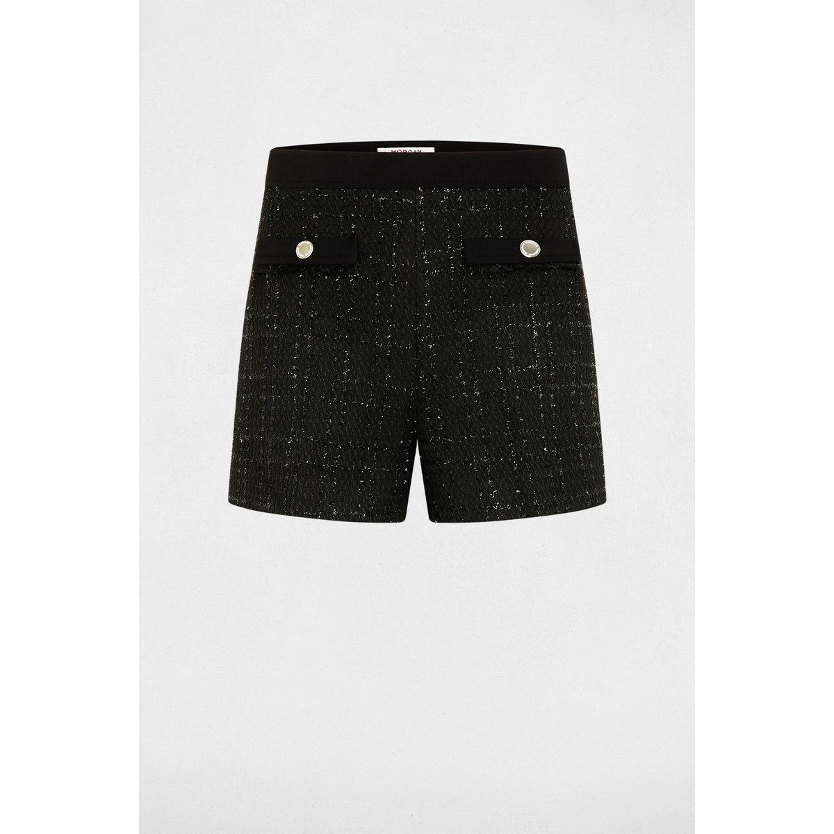 Short ajusté tweed noir, MORGAN
