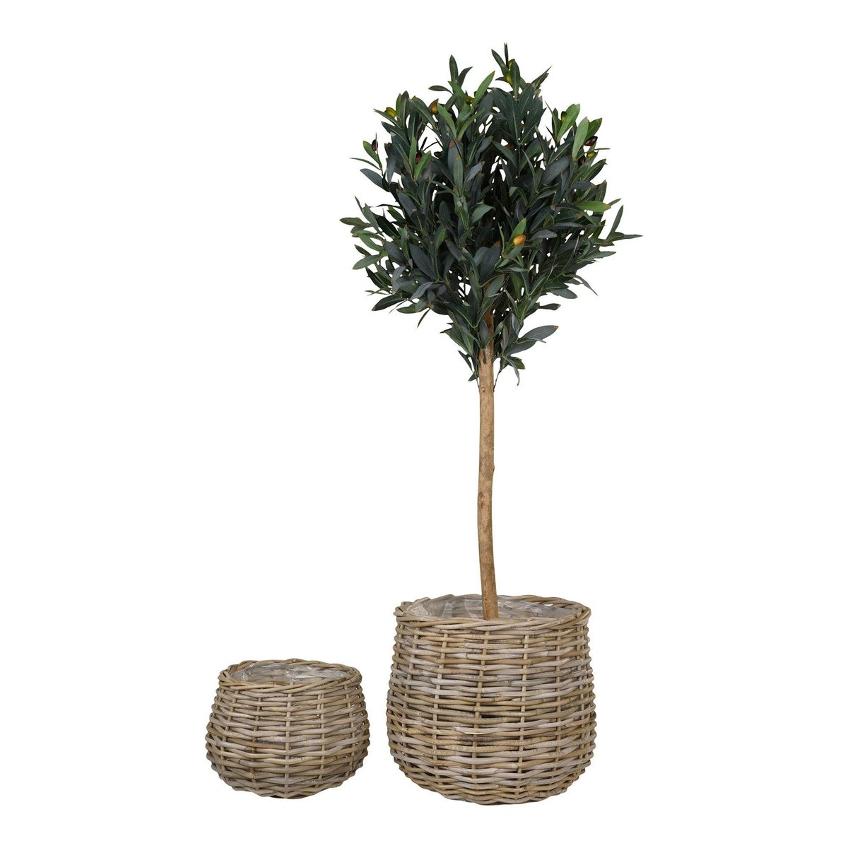 Cache-pot en rotin, forme boule (lot de 2) beige, PIER IMPORT
