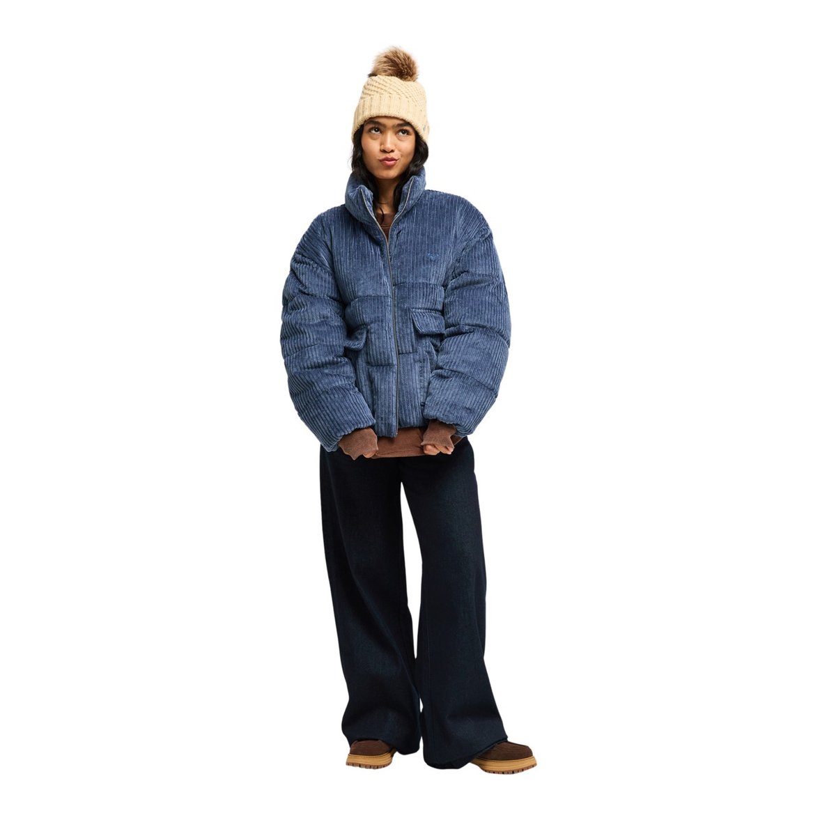 Doudoune à capuche en velours côtelé CRYSTAL FADE CORDUROY. bleu vintage indigo, ROXY