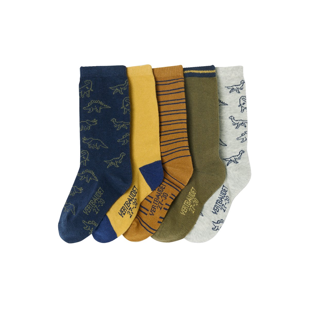 Lot de 5 paires de chaussettes dinosaures assorties, VERTBAUDET