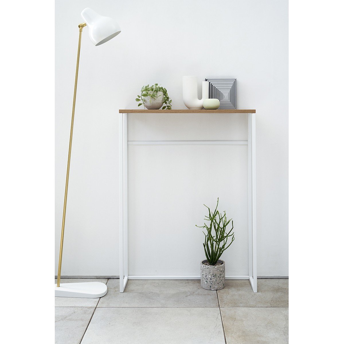 Table console ultra fine métal bois TOWER blanc, YAMAZAKI
