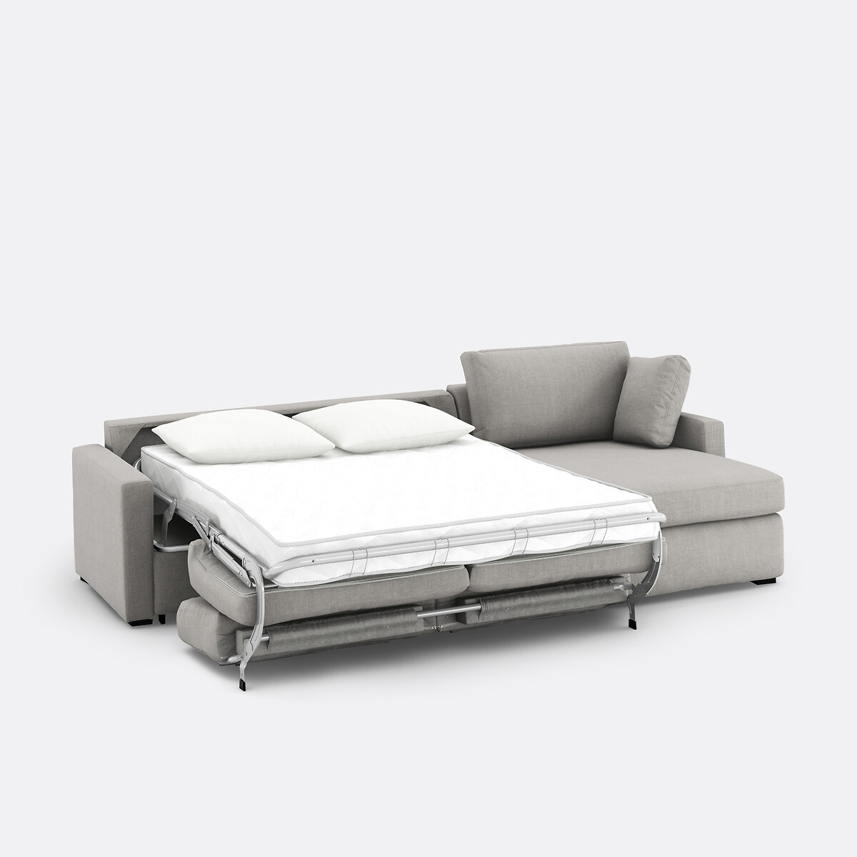Canapé d'angle, convertible, 4 places, en coton et lin, mousse, TIMOR gris clair, LA REDOUTE INTERIEURS