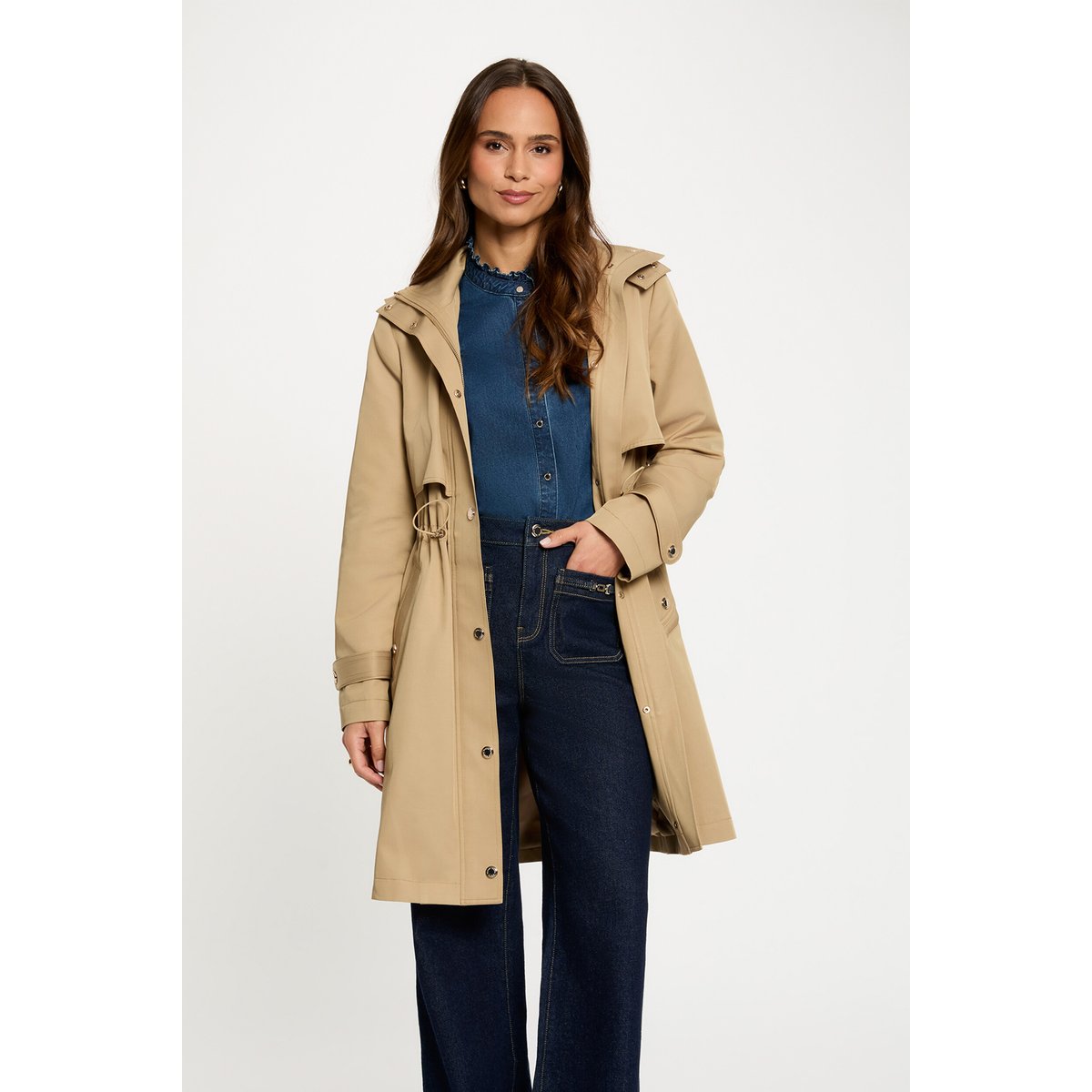 Parka longue col montant beige, MORGAN