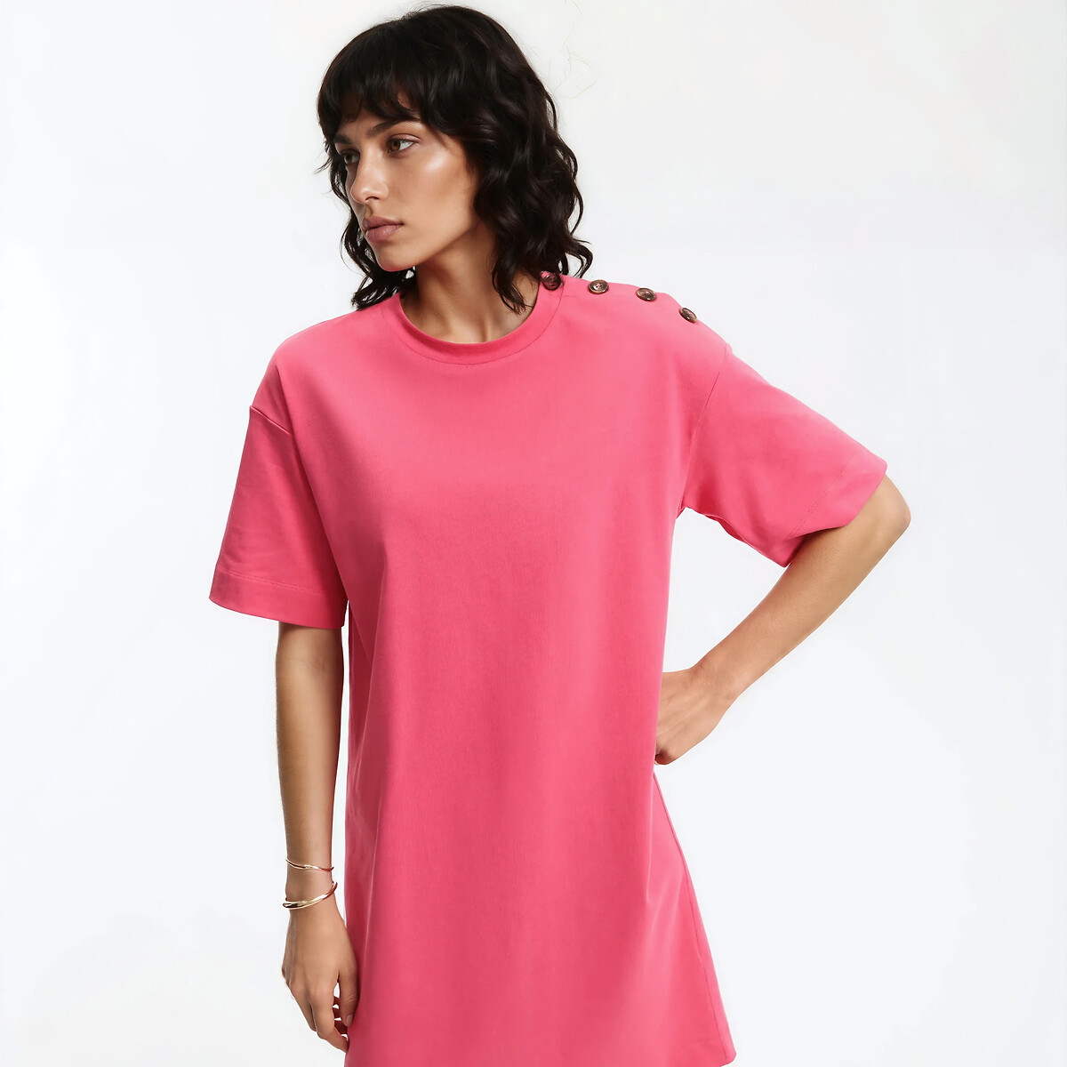 Robe T-shirt courte à boutons épaules rose, LA REDOUTE COLLECTIONS