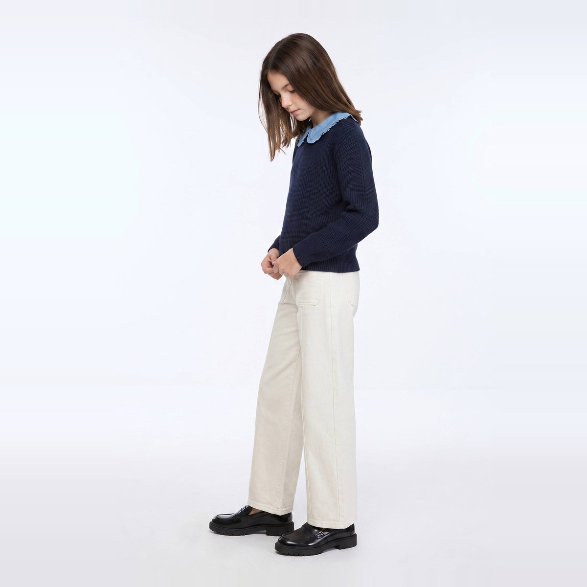 Pull uni à col claudine marine, MONOPRIX