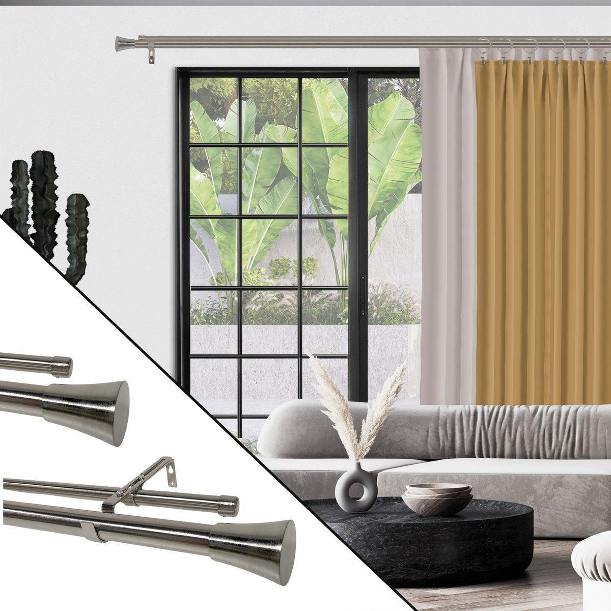Kit double tringle à rideaux extensible, embouts pommeau argent, MOBOIS