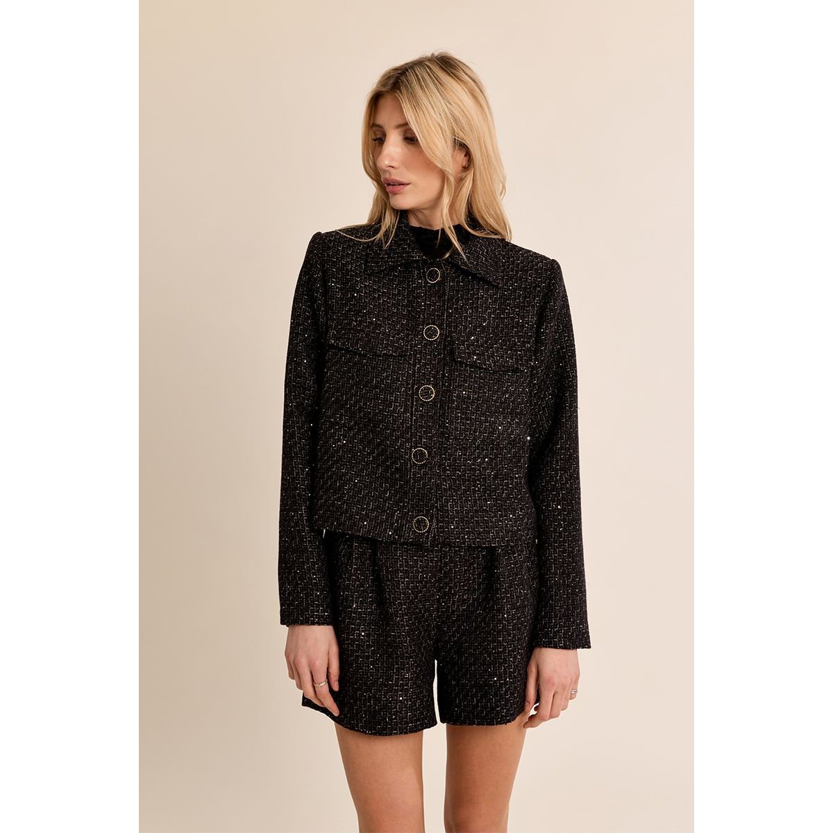 Veste courte en tweed noir, MOLLY BRACKEN