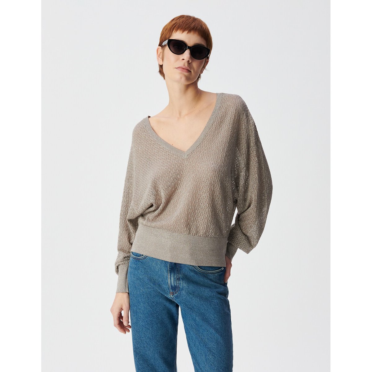 Maglia a maniche lunghe con scollo a V con filato metallizzato deserto, IKKS
