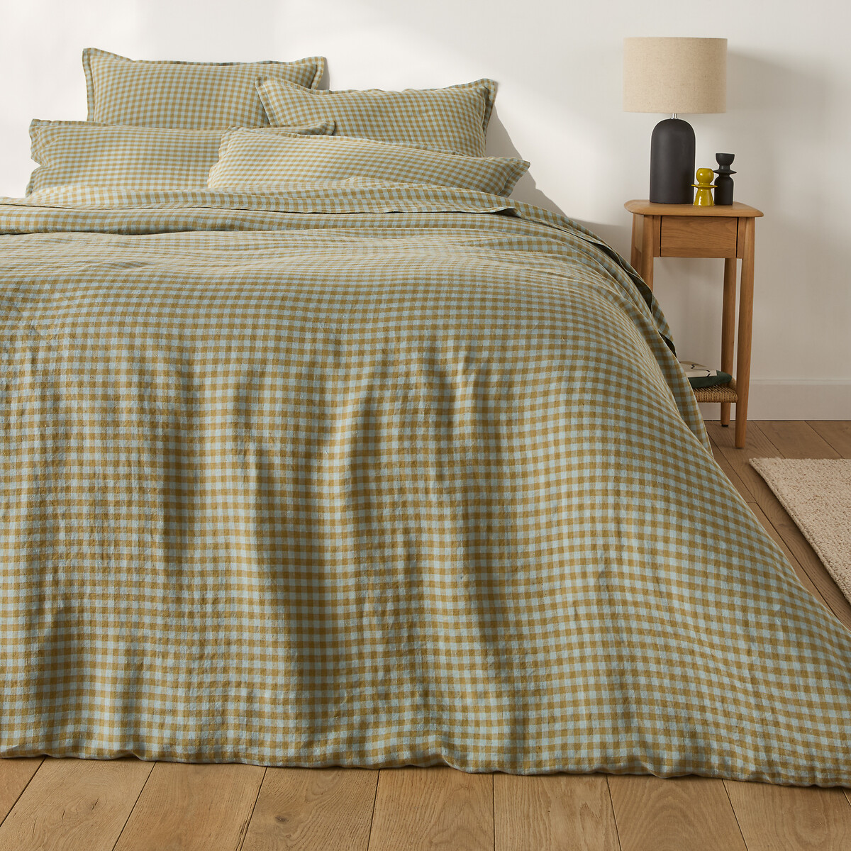 Funda de almohada de lino lavado, Acélie oliva/opalina verde oliva/opalino, LA REDOUTE INTERIEURS