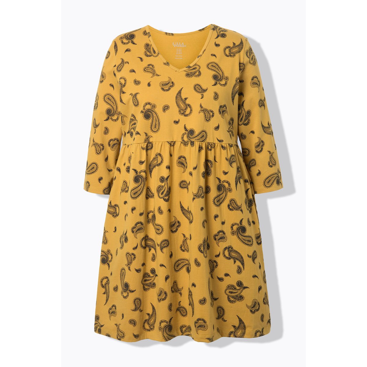 T-shirt long, décolleté en V et manches 3/4 moutarde, ULLA POPKEN