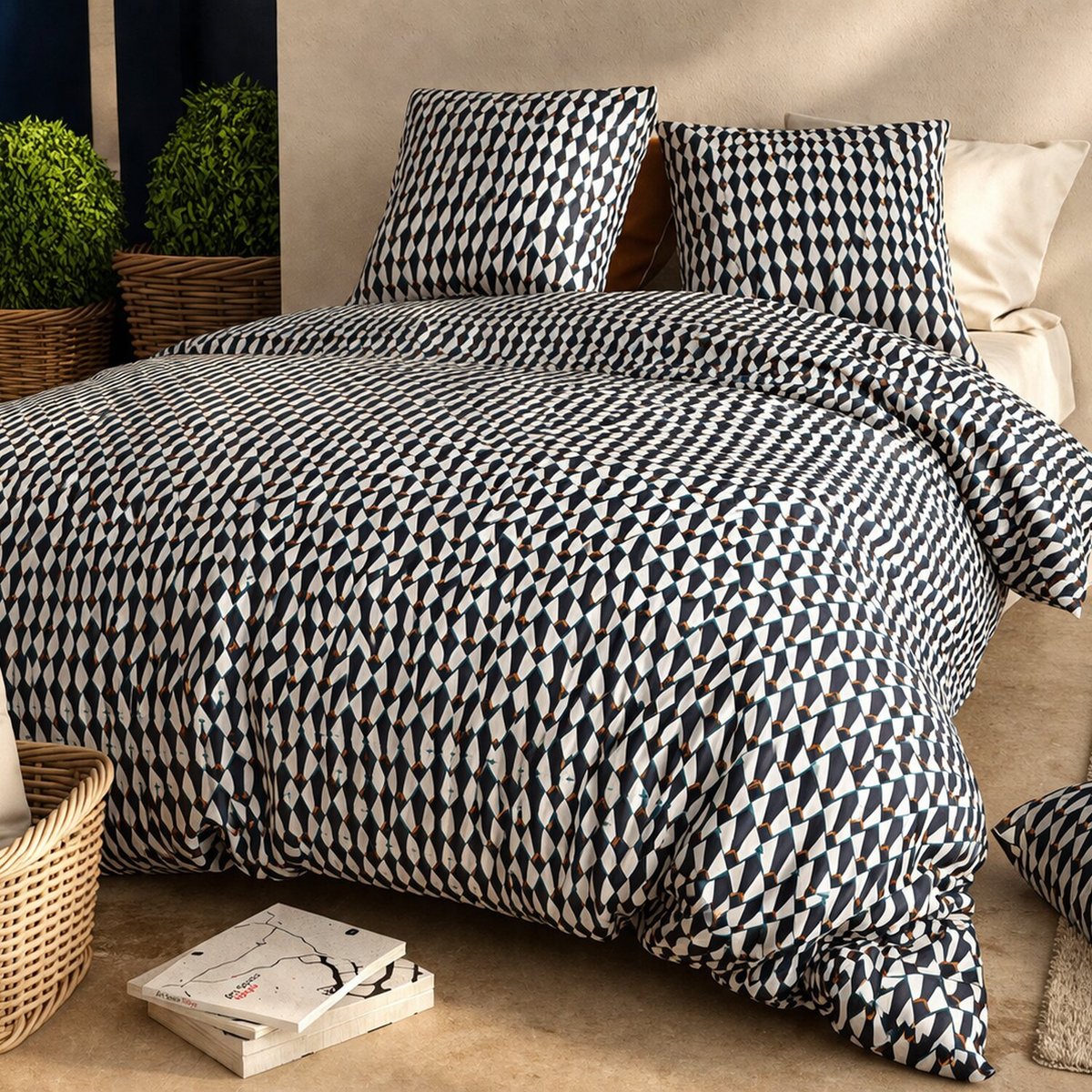 Parure housse de couette en coton imprimée, Géo multicolore, ATELIER DU COTON