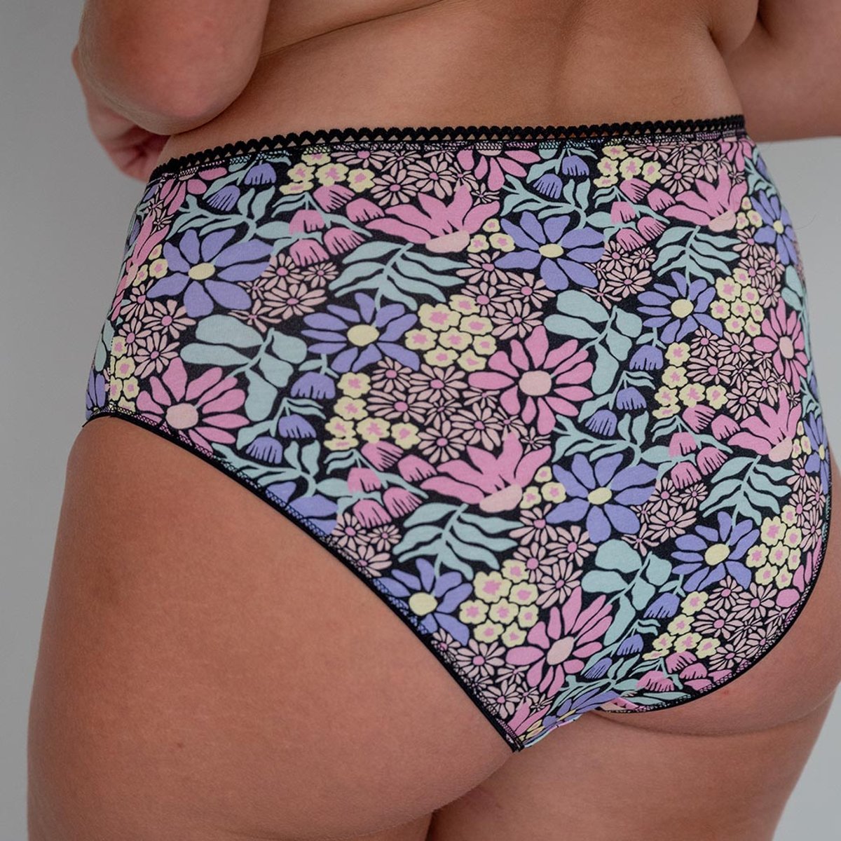 Culotte coton taille haute IMPRIMÉE Dalida Rose violet motif fleurs, WE ARE JOLIES