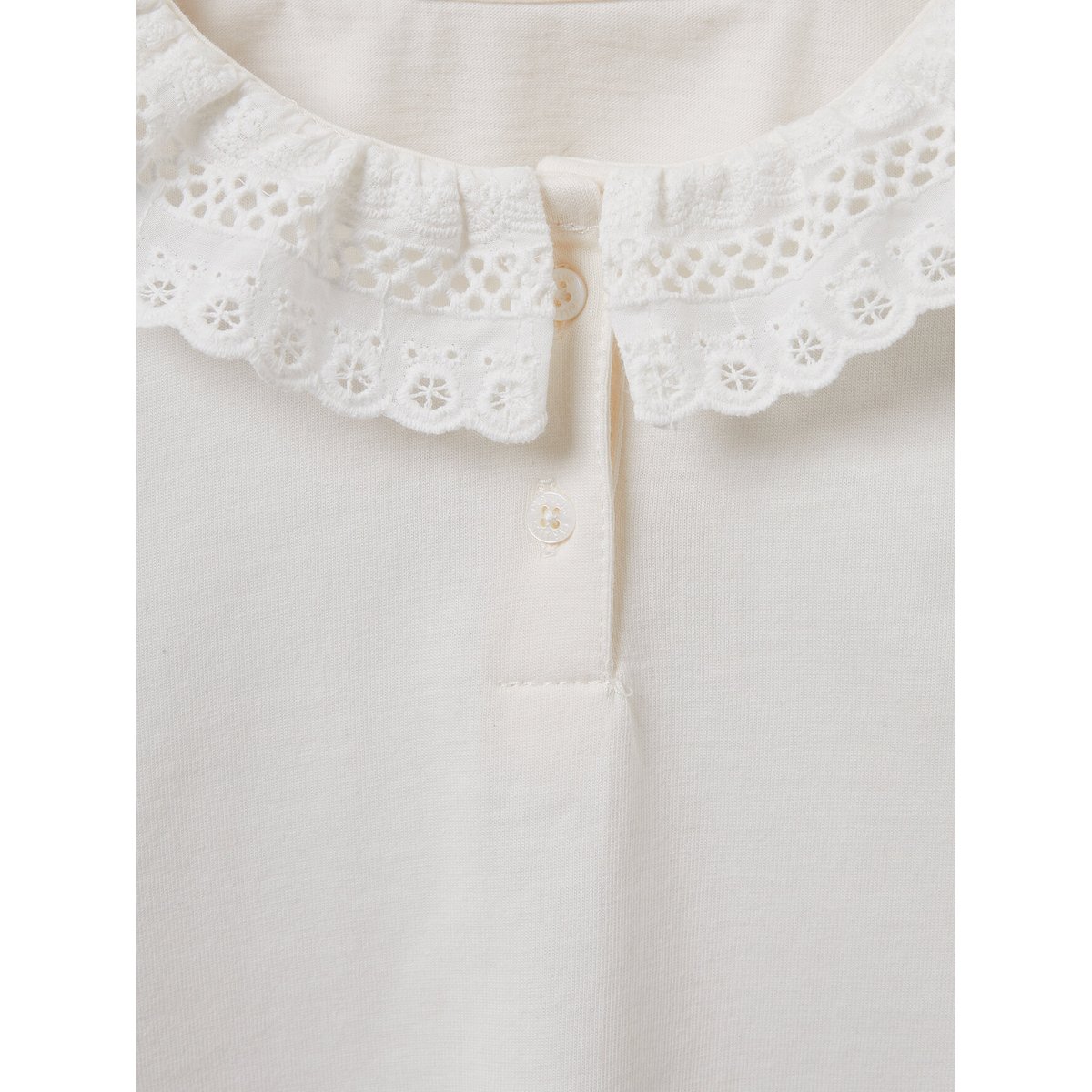 T-shirt col dentelle - coton biologique ecru, CYRILLUS