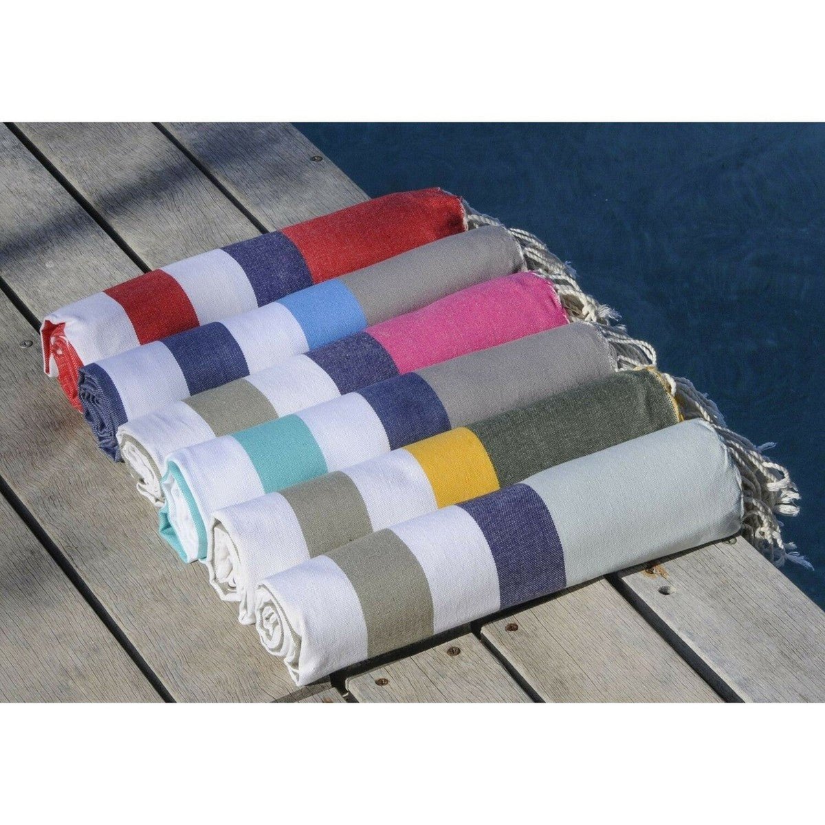 Fouta tricolore coton ARCACHON bleu jean, FEBRONIE