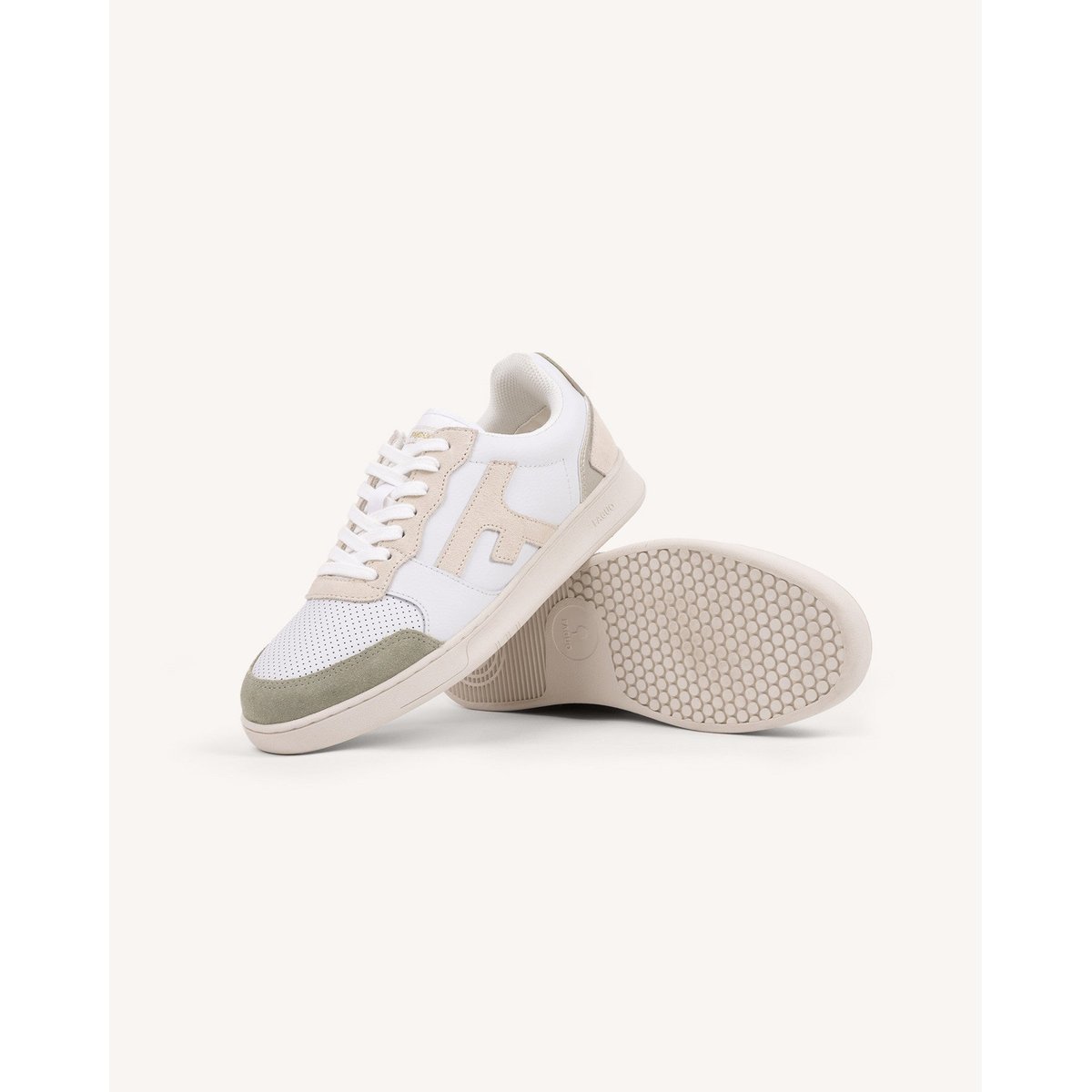 Baskets basses cuir suede HAZEL blanc et bleu océan, FAGUO
