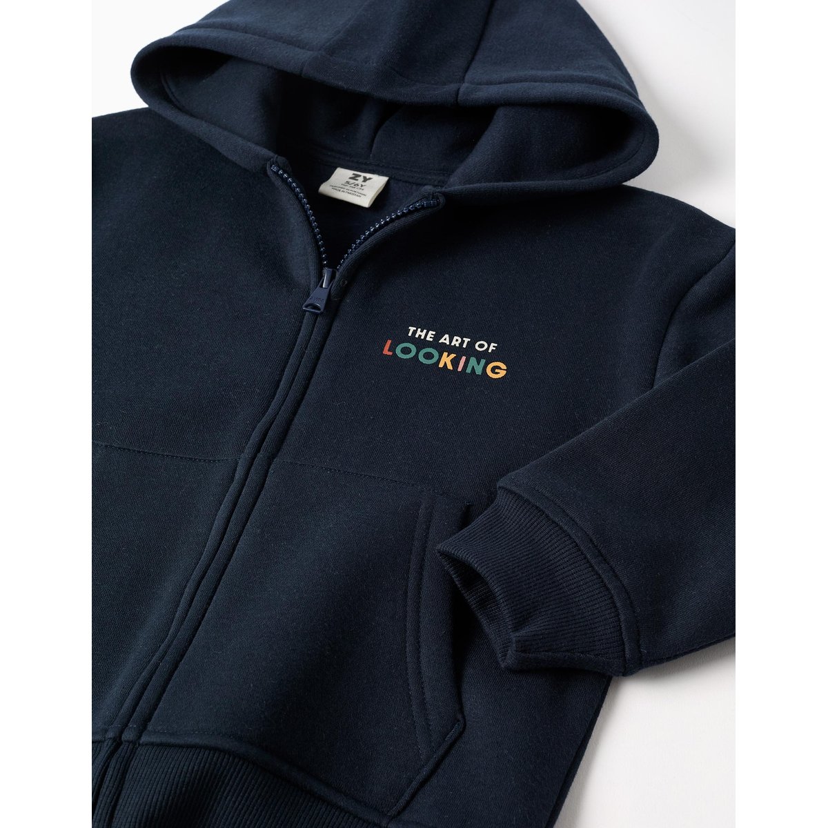 Sweat zippé en coton peigné à capuche avec imprimé Be Spontaneous bleu foncé, ZIPPY