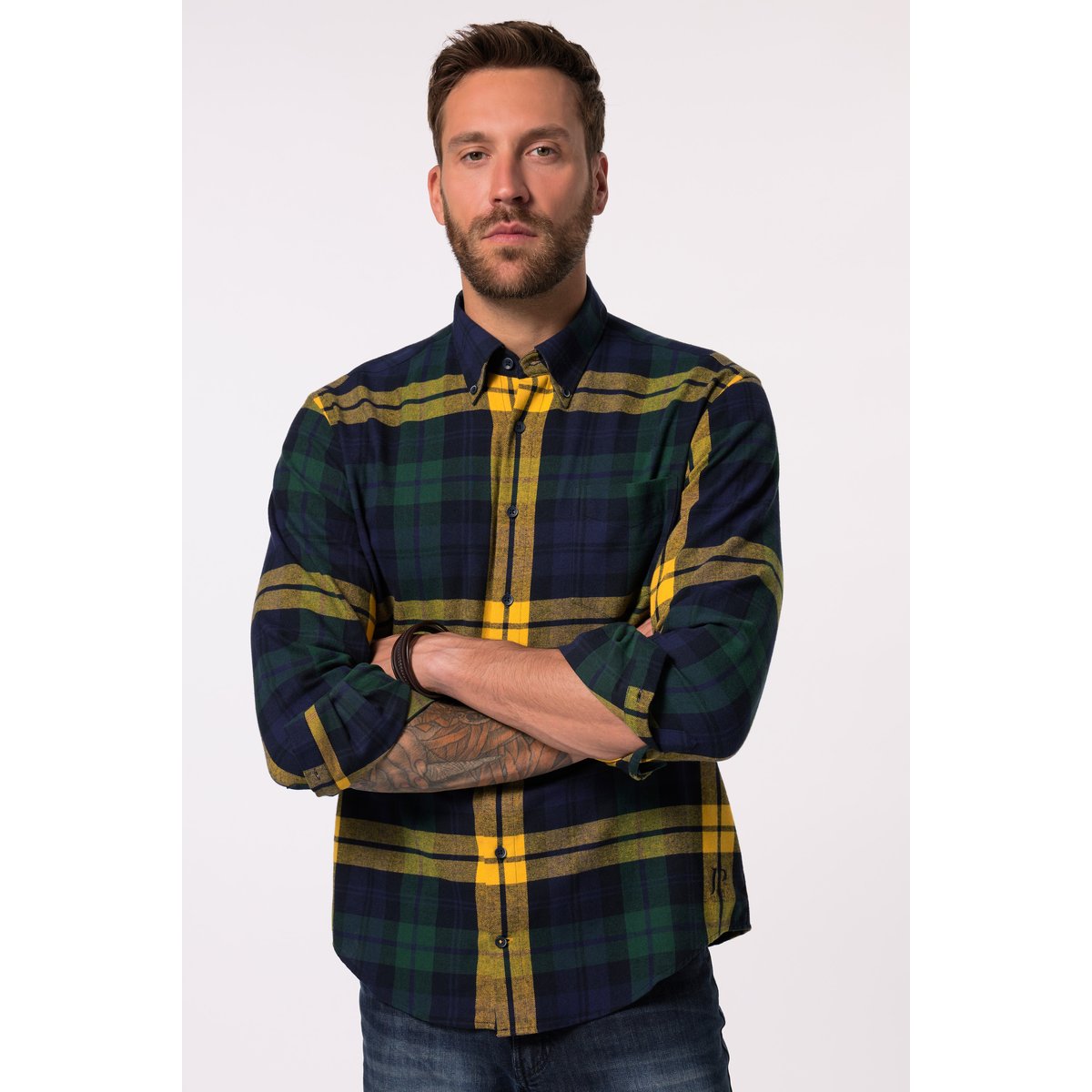 Chemise en flanelle à carreaux vert foncé, JP1880
