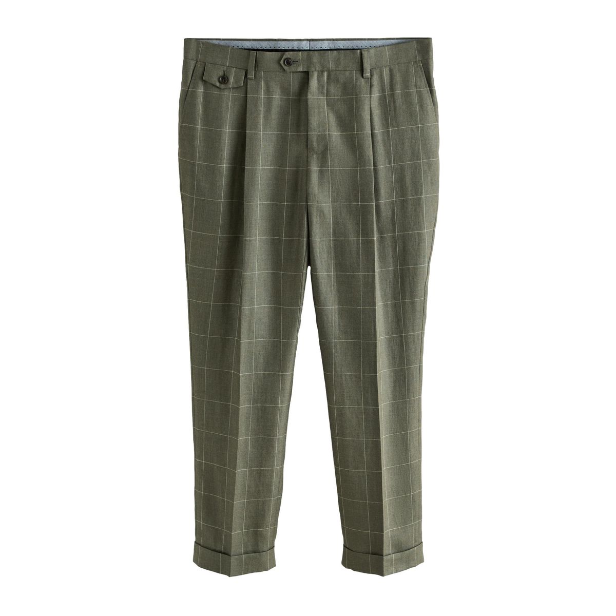 Pantalon de costume ajusté en lin et mérinos signature vert, NEXT
