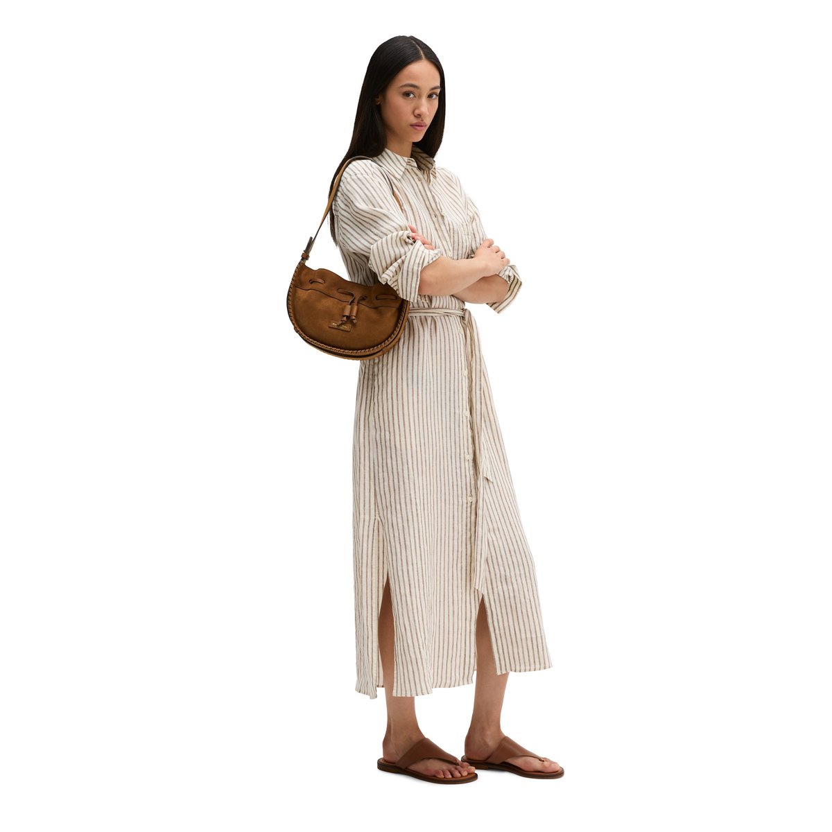Sac à bandoulière small en cuir velours doux cognac, MARC O'POLO