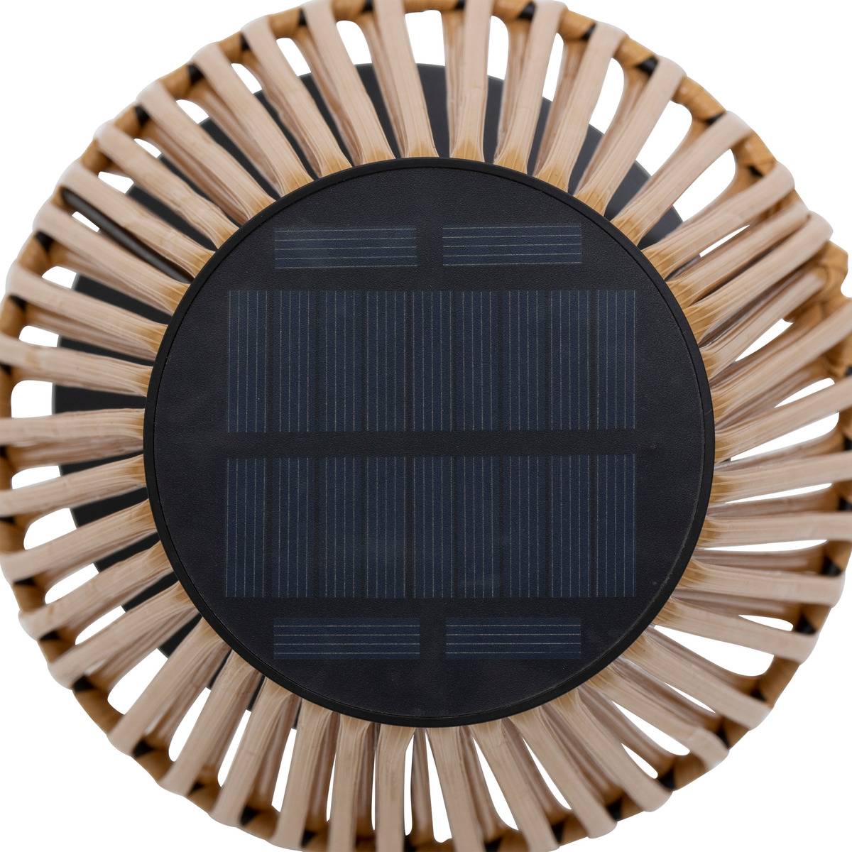 Lampe d'extérieur solaire USB en résine tressée et acier KESSY beige, ATMOSPHERA