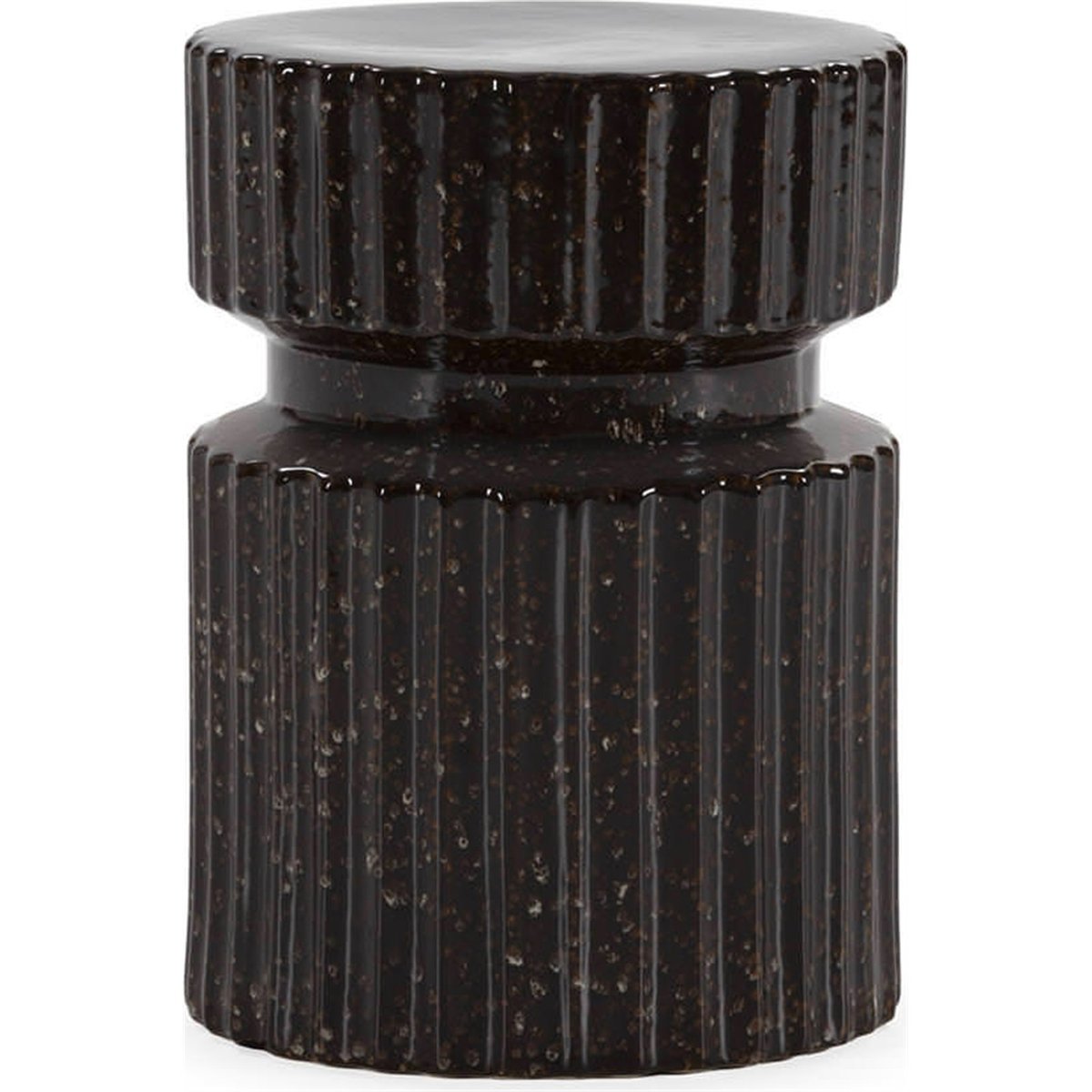 Tabouret céramique brillante relief strié marron foncé, RECOLLECTION