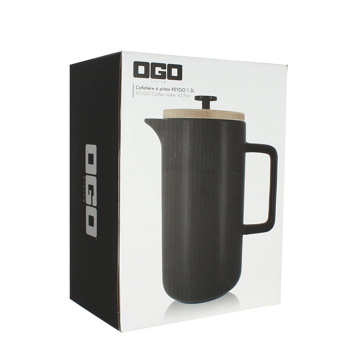 Cafetière à piston en porcelaine 1,3L, KEYGO inox-naturel-noir, OGO LIVING