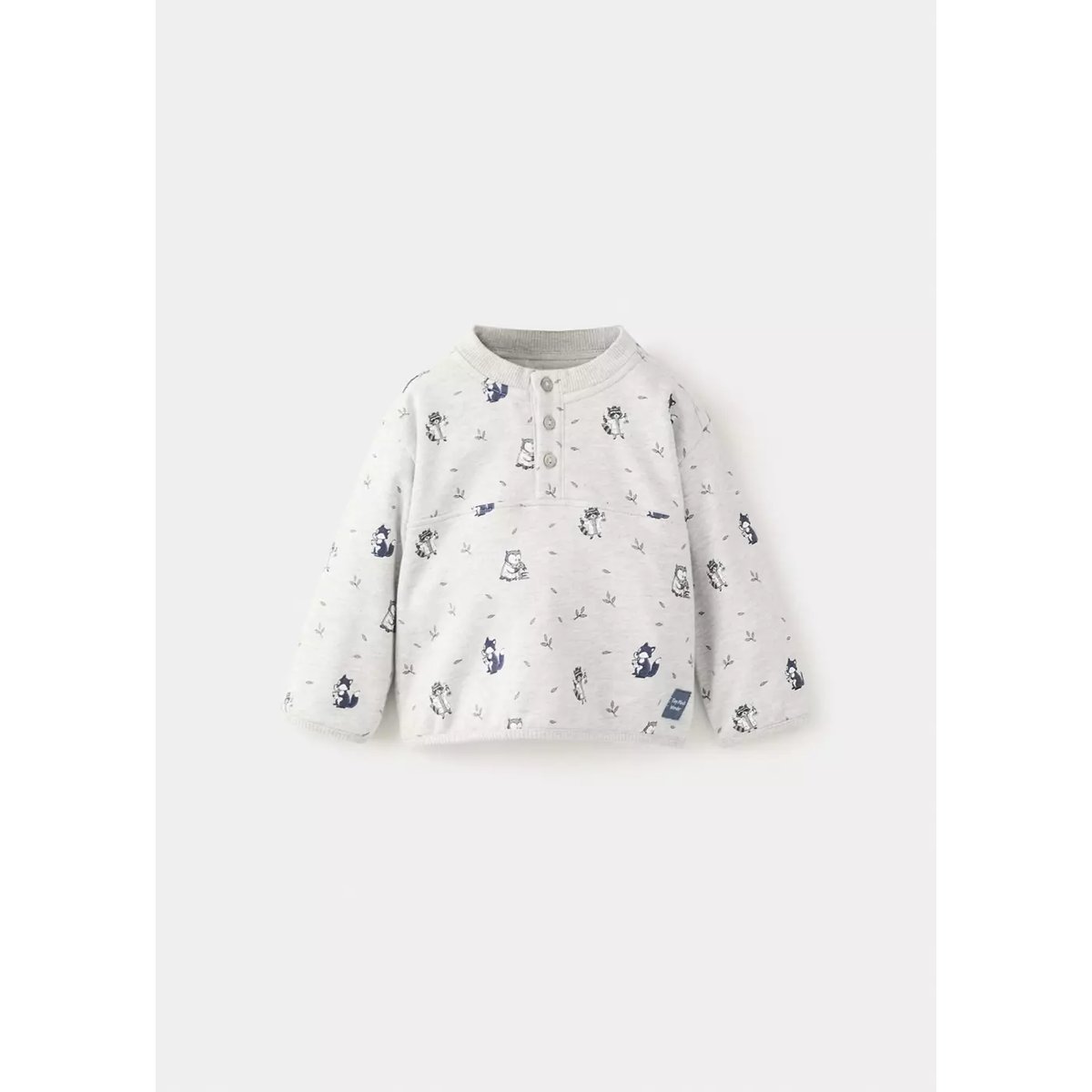 Sweat coton imprimé raton laveurs gris chiné clair, MANGO BABY