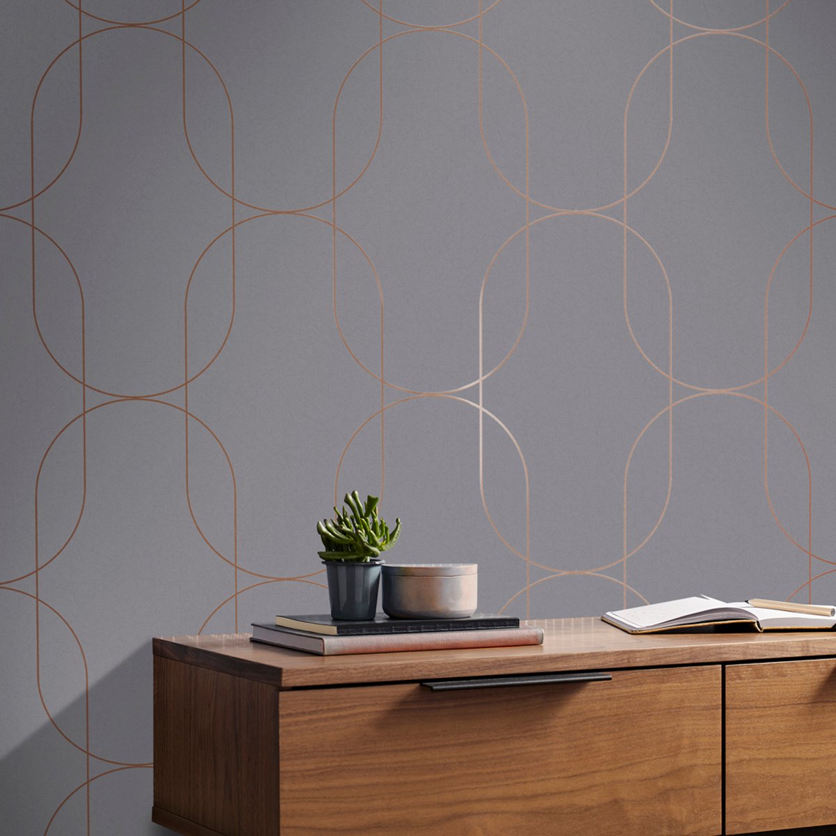 Papier peint Palais Grey & Pink Gold gris, GRAHAM ET BROWN