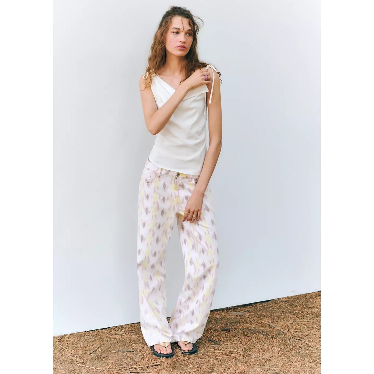 Jean low waist imprimé blanc cassé, MANGO TEEN