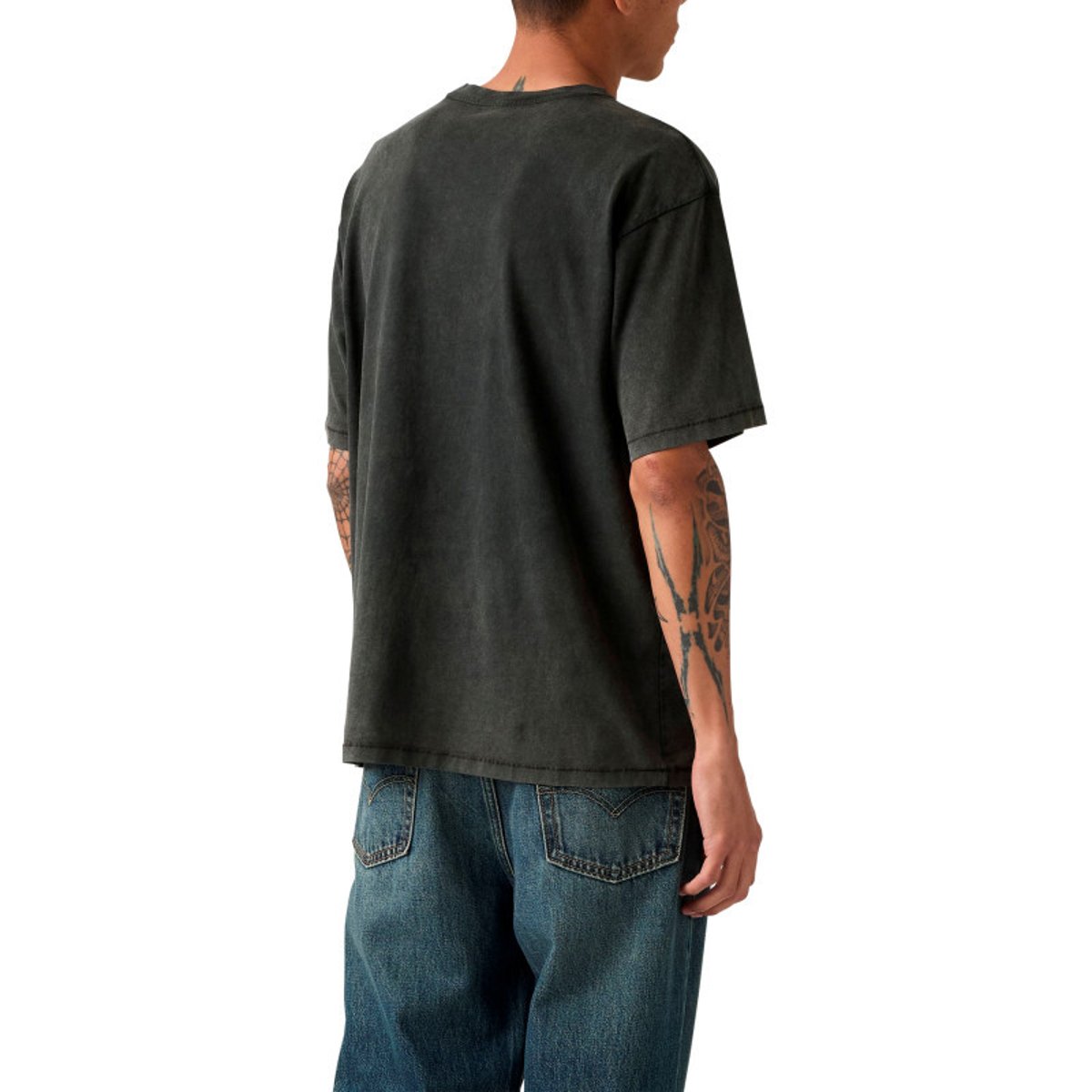 T-shirt en coton anthracite à coupe droite pourvu d'un col rond gris foncé, LEVI'S