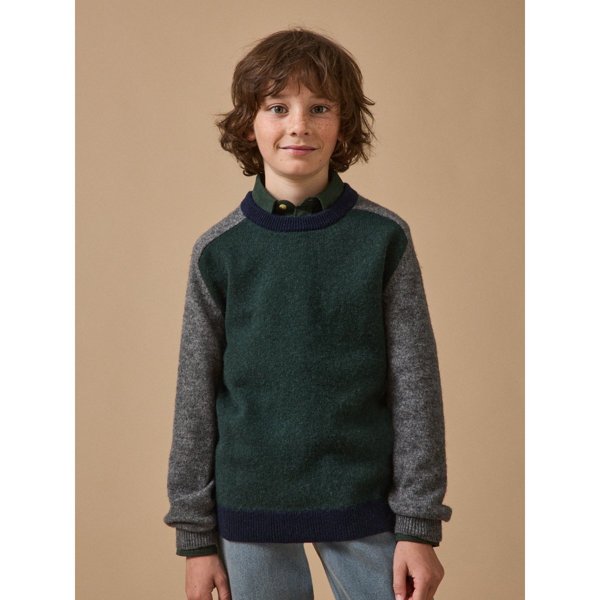 Pull colorblock en laine vert, CYRILLUS