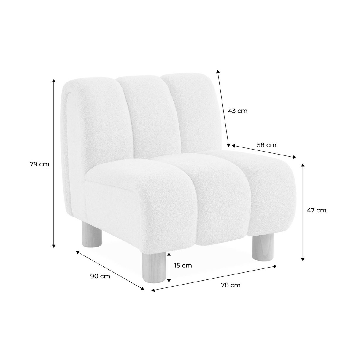 Fauteuil relax pieds arrondis bois d'hévéa et bouclette ANGEL kaki foncé, SWEEEK