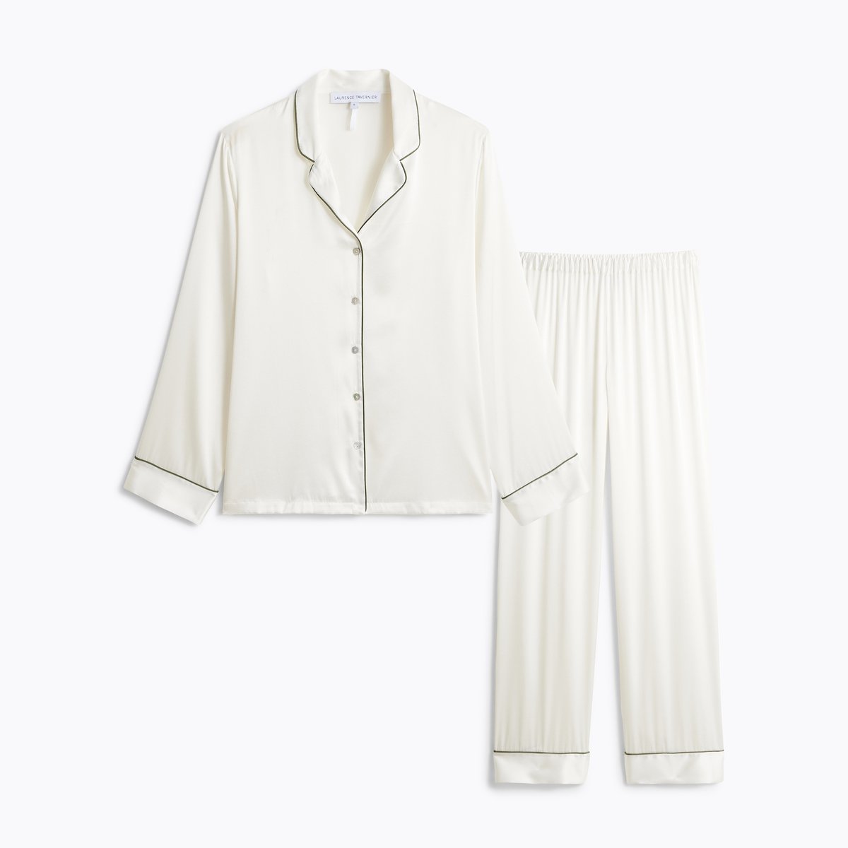 Pyjama col tailleur en satin de soie CONSTANCE ecru, LAURENCE TAVERNIER