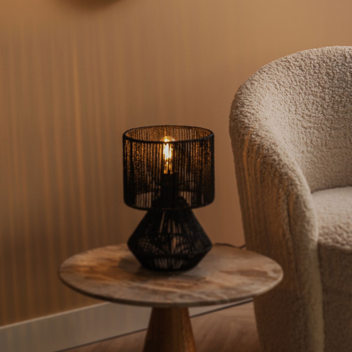 Table d’appoint en bois et marbre  40cm- FORCE brun, LEITMOTIV