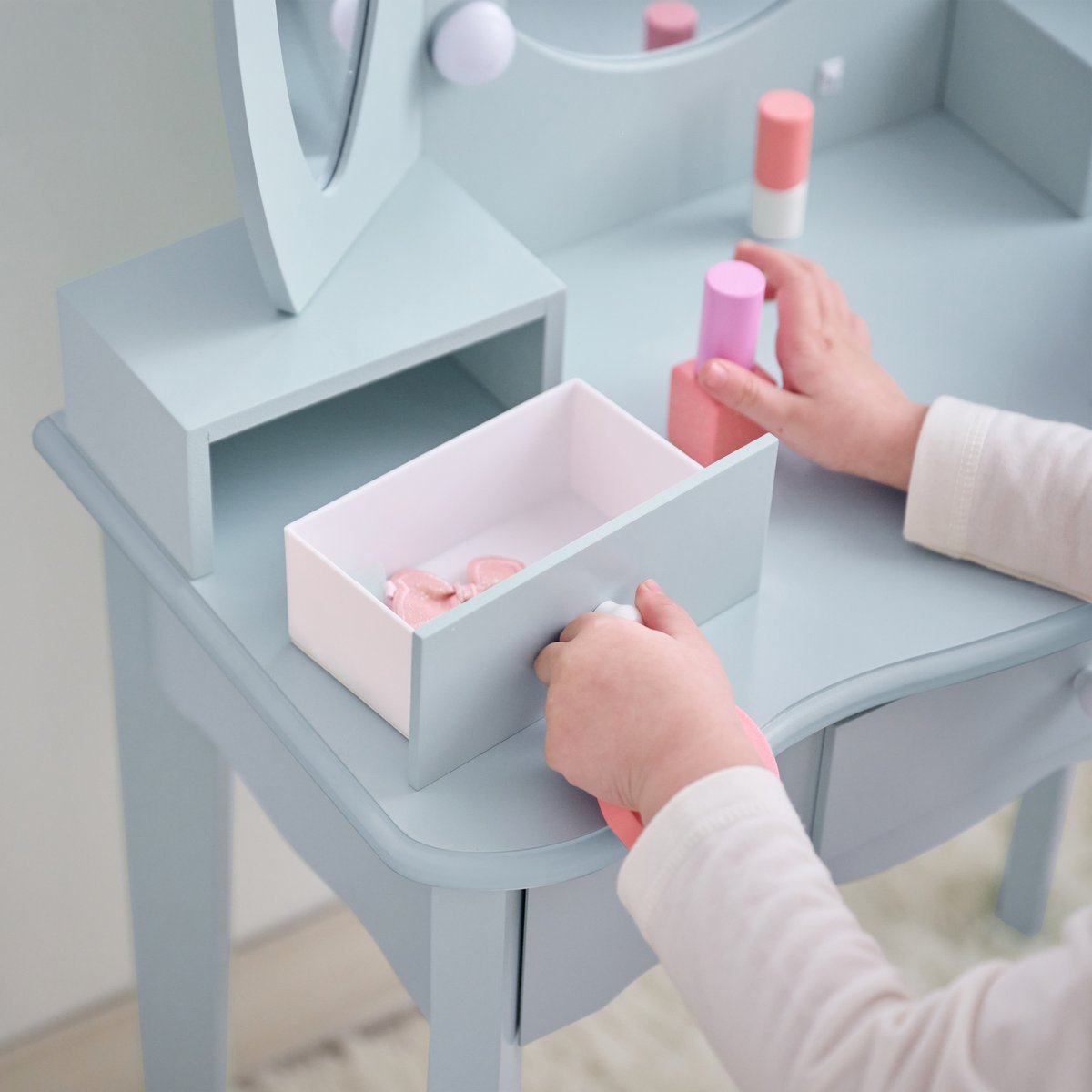 Coiffeuse cœur avec miroir LED & tiroirs blue, TEAMSON KIDS