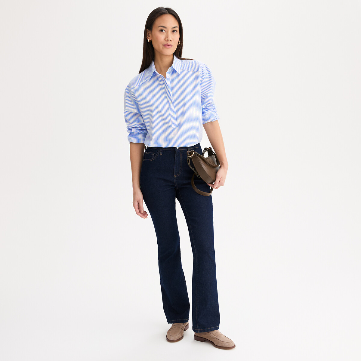 Chemise tunique rayée manches longues en coton rayé, ANNE WEYBURN