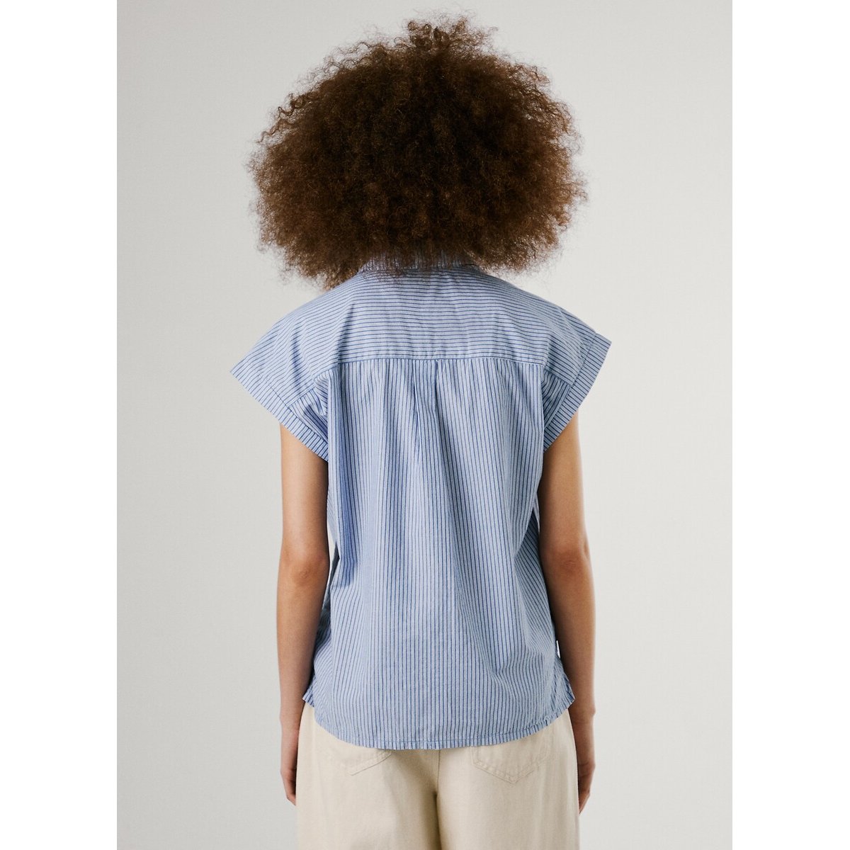 Short Blouse with Fine Stripes blue striped, PEPE JEANS