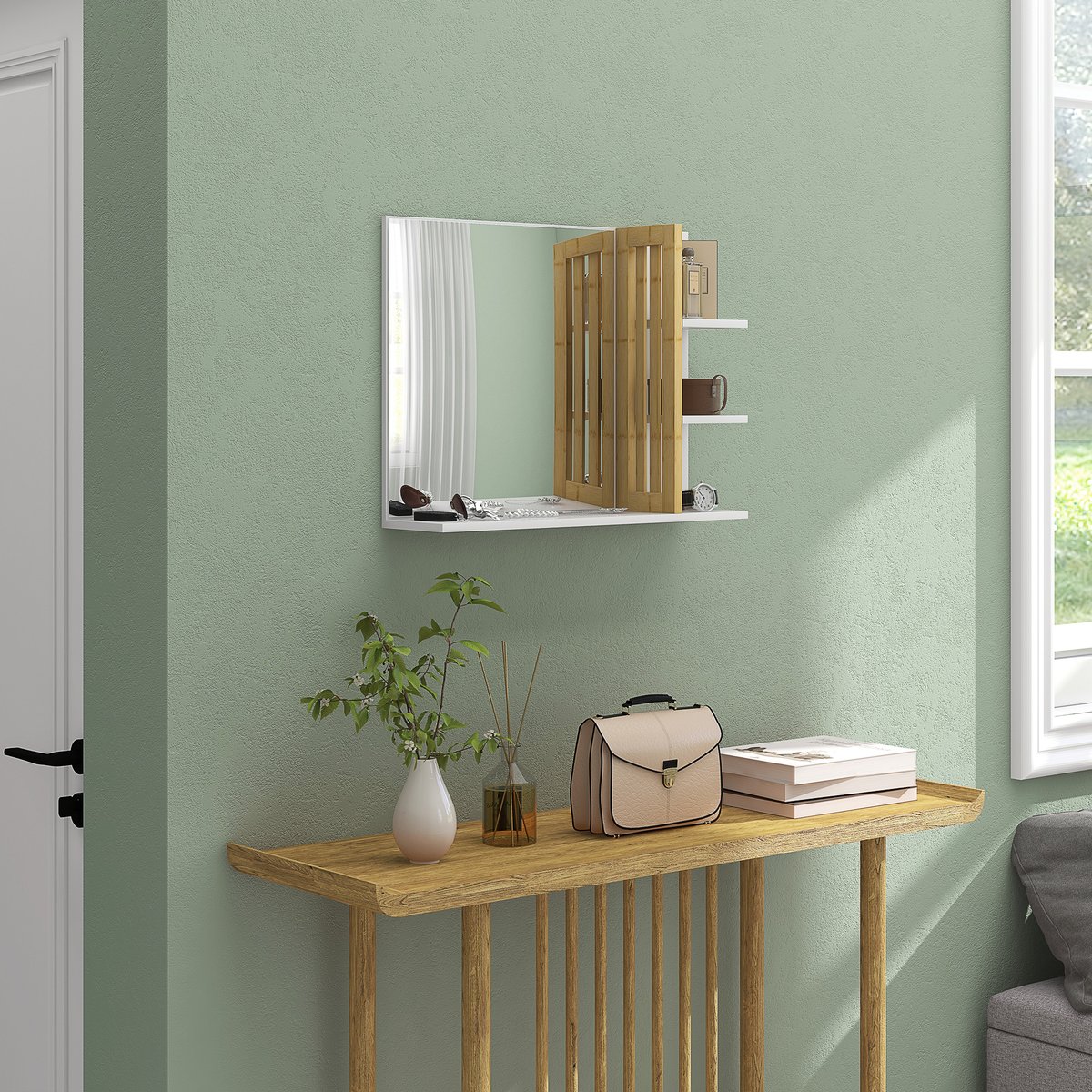 Miroir de salle de bains Bambou Blanc blanc, HOMCOM