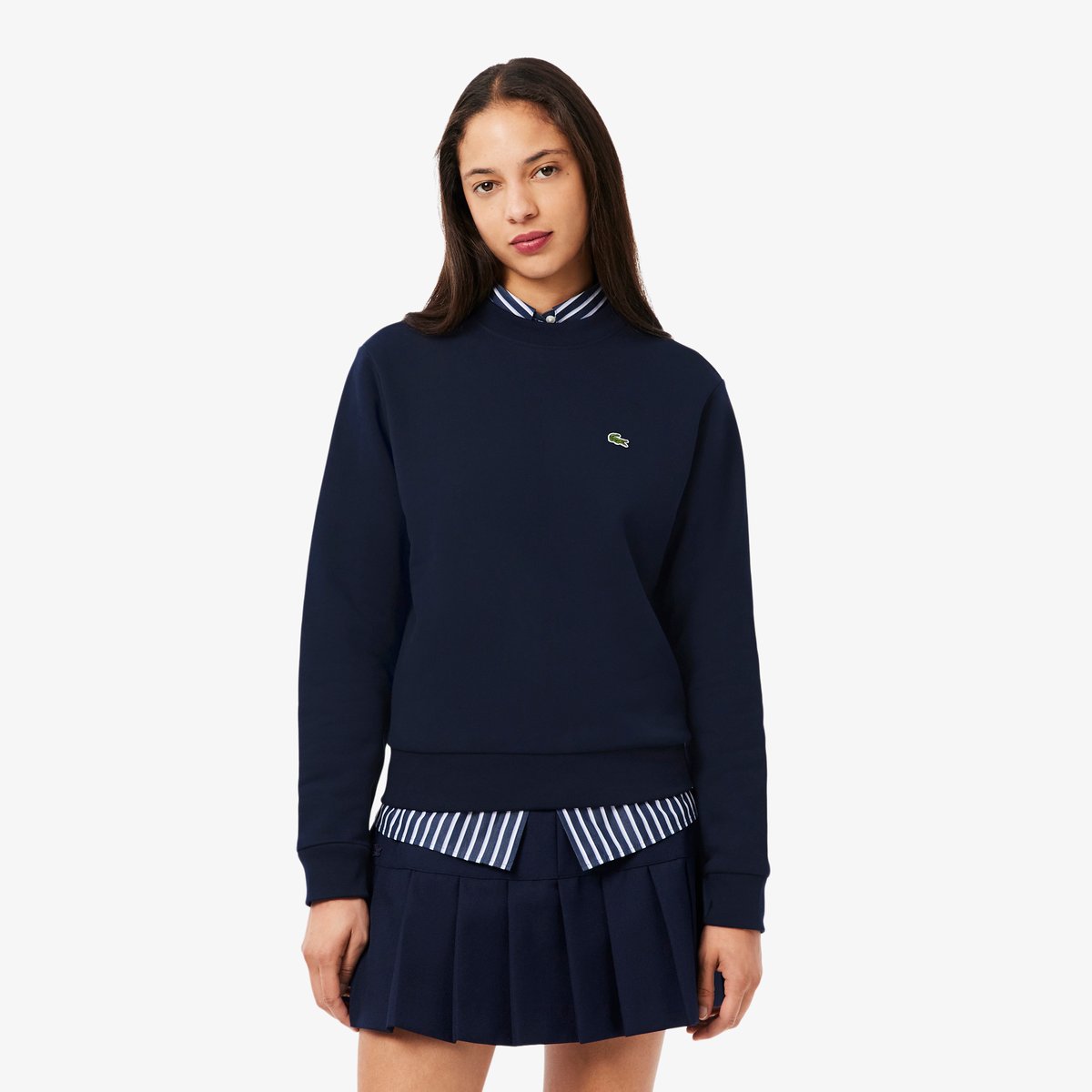 Sweatshirt relaxed fit col rond molleton bleu-166, LACOSTE